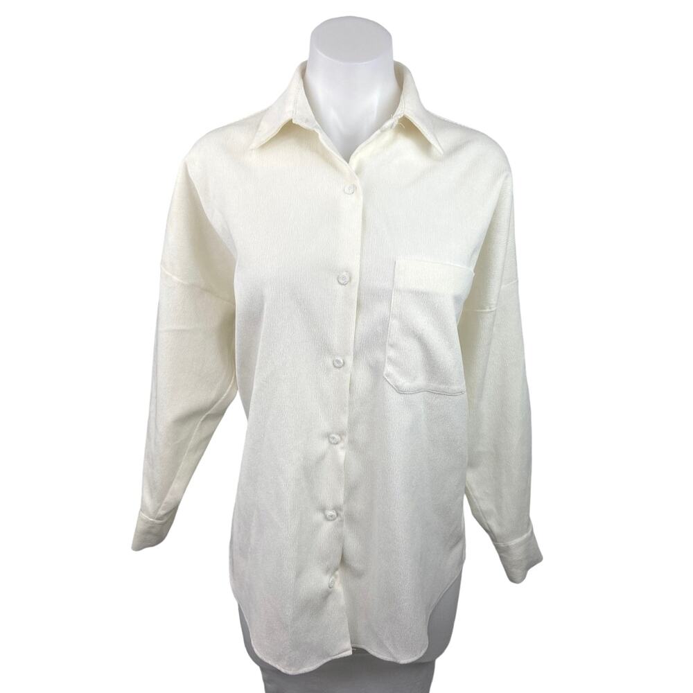 Zara White Chest Pocket Oversized Long Sleeve Button Down Shirt Blouse Top XS